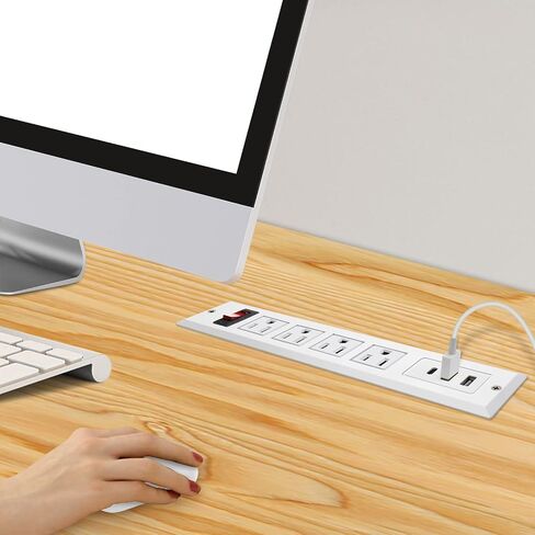 قطاع طاقة قابل للتركيب، قطاع طاقة مجوف مع منفذ USB 4، 2 USB حماية متعددة مدمجة في طاولة عمل مضادة للكمبيوتر الشخصي والأجهزة الكهربائية المنزلية ETL المدرجة (أسود) in Kuwait