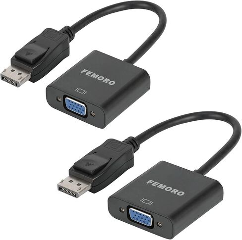 FEMORO DisplayPort إلى VGA محول 2 حزمة، منفذ العرض DP إلى محولات VGA ذكر إلى أنثى محول لشاشة الكمبيوتر المكتبي والكمبيوتر المحمول وشاشة العرض in Saudi Arabia