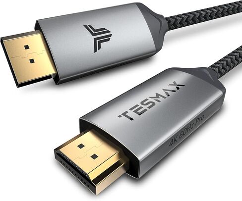 كابل Tesmax DisplayPort إلى HDMI (4K 30 هرتز)، كابل DP إلى HDMI أحادي الاتجاه 4K UHD، متوافق مع شاشة العرض ووحدة معالجة الرسومات المكتبية AMD NVIDIA HP Dell 6.5FT in Saudi Arabia