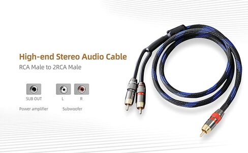 Diaianyfi Audiophile RCA to 2RCA Subwoofer Cable,1 RCA Male to 2 RCA Male Audio Cable RCA Y-Adapter,Oxygen-Free Copper,Nylon Braided Jacket (9.9FT) in Saudi Arabia