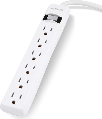 واقي التيار المفاجئ من فيليبس، 6 منافذ، سلك تمديد 10 قدم، شريط طاقة، 1080 جول، قابس مسطح، مثبت على الحائط، مثالي لديكور المكتب أو المنزل، مدرج في قائمة ETL، أسود، SPP6110BC/37 in Kuwait