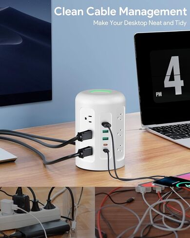 برج قطاع طاقة USB C بقدرة 20 وات مع 12 منفذ تيار متردد، وحاميات زيادة التيار 1500J، ومحطة شحن لسلسلة iPhone 14/13، وسلك تمديد بطول 5 أقدام مع منافذ متعددة لغرف النوم، وأساسيات المنزل/المكتب، أسود in Saudi Arabia