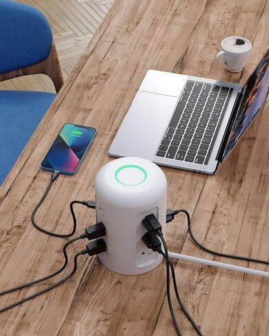 برج قطاع طاقة USB C بقدرة 20 وات مع 12 منفذ تيار متردد، وحاميات زيادة التيار 1500J، ومحطة شحن لسلسلة iPhone 14/13، وسلك تمديد بطول 5 أقدام مع منافذ متعددة لغرف النوم، وأساسيات المنزل/المكتب، أسود in Saudi Arabia