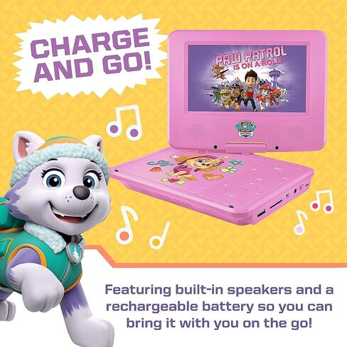 PAW Patrol 7" Portable DVD Player with Matching Headphones and Carrying Bag, Compatible with CDs, DVDs, USB and SD Card, Swivel Screen, (NKPDVD701SK) in Saudi Arabia