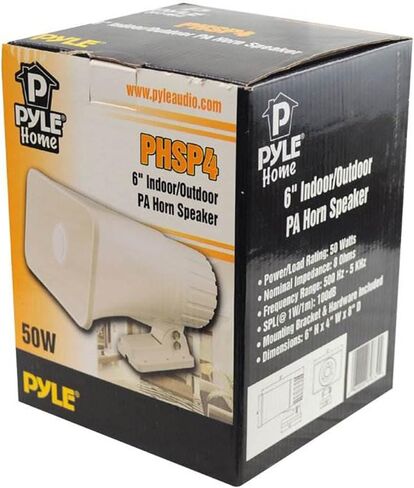 Pyle PHSP4 6" 50W Indoor/Outdoor Waterproof Home PA Horn Speaker, White, 2 Pack with Mounting Bracket and Hardware in Saudi Arabia
