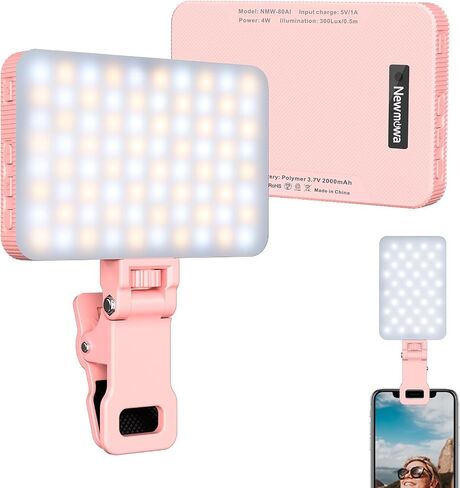 Newmowa Black Rechargeable Selfie Light - Portable Clip Video Light for Phone/Laptop/Camera with Smart Light Sensor,3 Light Mode,2000mAh Battery Phone Light for Selfie/Makeup/Video Conference/TikTok in Saudi Arabia