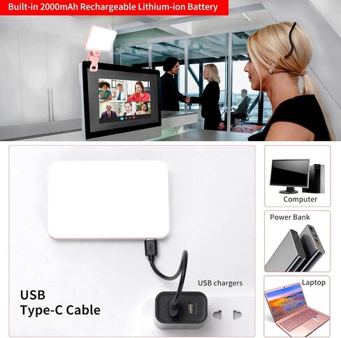 Newmowa Black Rechargeable Selfie Light - Portable Clip Video Light for Phone/Laptop/Camera with Smart Light Sensor,3 Light Mode,2000mAh Battery Phone Light for Selfie/Makeup/Video Conference/TikTok in Saudi Arabia