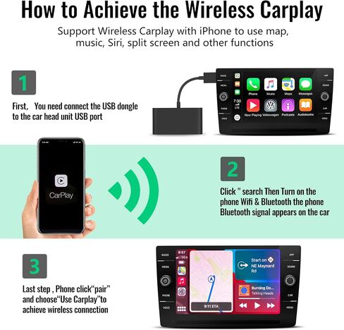 محول READYXIO اللاسلكي Carplay، 2023 ترقية التوصيل والتشغيل، محول Apple Carplay اللاسلكي، سهل التركيب، زمن استجابة منخفض، توصيل تلقائي مناسب للسيارات من 2015 ومناسب لهاتف iPhone iOS 10+ in Kuwait
