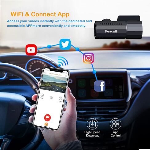 Peacall Vehicle Blackbox DVR 2160P UHD 4K WiFi Dash Cam Pro كما رأينا على شاشة التلفزيون البسيطة مع كاميرا سيارة بطاقة SD 64G متوافقة مع شاحنة السيارة شبه، WDR، الرؤية الليلية، تسجيل حلقة، مستشعر G، التطبيق in Saudi Arabia