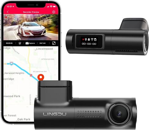LINGDU D100 Smart Dash Cam for Cars, 2K Dash Cam with GPS WI-FI, Car Camera with 0.96" LCD Display, Night Vision, WDR, Parking Mode, Loop Recording, G-Sensor, 150° Wide Angle in Kuwait