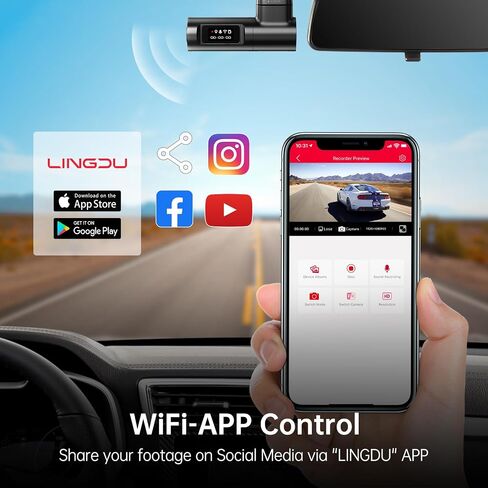 LINGDU D100 Smart Dash Cam for Cars, 2K Dash Cam with GPS WI-FI, Car Camera with 0.96" LCD Display, Night Vision, WDR, Parking Mode, Loop Recording, G-Sensor, 150° Wide Angle in Kuwait