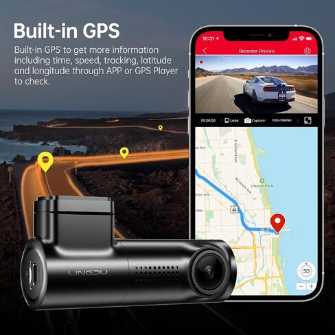 LINGDU D100 Smart Dash Cam for Cars, 2K Dash Cam with GPS WI-FI, Car Camera with 0.96" LCD Display, Night Vision, WDR, Parking Mode, Loop Recording, G-Sensor, 150° Wide Angle in Kuwait
