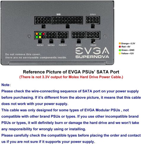 COMeap SATA Power Cable for EVGA PSUs, 6 Pin to 3X 15 Pin SATA Hard Drive Adapter Sleeved Splitter for Some Specific Types of EVGA Power Supply 20-in(50cm) in Kuwait