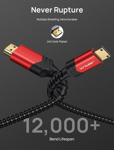 JSAUX Mini HDMI to HDMI Cable 6FT, [Mini HDMI][Aluminum Shell, Braided] High Speed 4K 60Hz HDMI 2.0 Cord, Compatible with Camera, Camcorder, Tablet and Graphics/Video Card, Laptop, Raspberry Pi Zero W in Kuwait