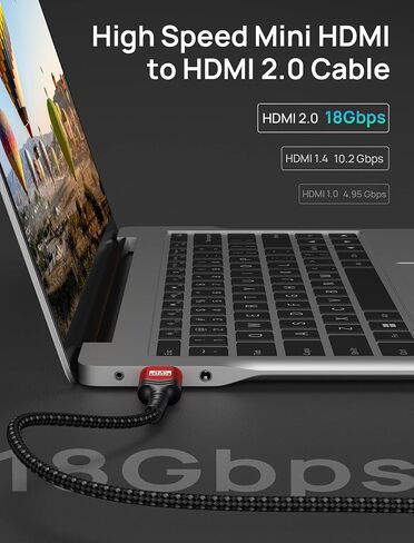 JSAUX Mini HDMI to HDMI Cable 6FT, [Mini HDMI][Aluminum Shell, Braided] High Speed 4K 60Hz HDMI 2.0 Cord, Compatible with Camera, Camcorder, Tablet and Graphics/Video Card, Laptop, Raspberry Pi Zero W in Kuwait