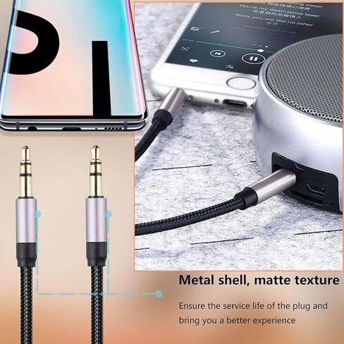 كابل VAKS 3.5 ملم AUX (3.3 قدم / 1 متر، صوت هاي فاي)، محول ستيريو مساعد مجدول من النايلون ذكر إلى ذكر سلك AUX لأجهزة iPhone/سماعات الرأس/المنزل/ستيريو السيارة/الهواتف الذكية/الأجهزة اللوحية، رمادي in Kuwait