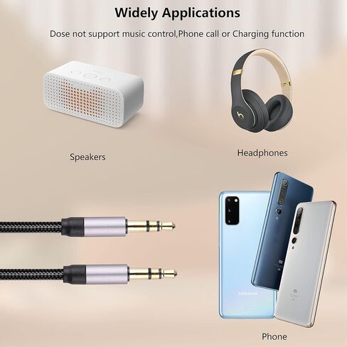 كابل VAKS 3.5 ملم AUX (3.3 قدم / 1 متر، صوت هاي فاي)، محول ستيريو مساعد مجدول من النايلون ذكر إلى ذكر سلك AUX لأجهزة iPhone/سماعات الرأس/المنزل/ستيريو السيارة/الهواتف الذكية/الأجهزة اللوحية، رمادي in Kuwait