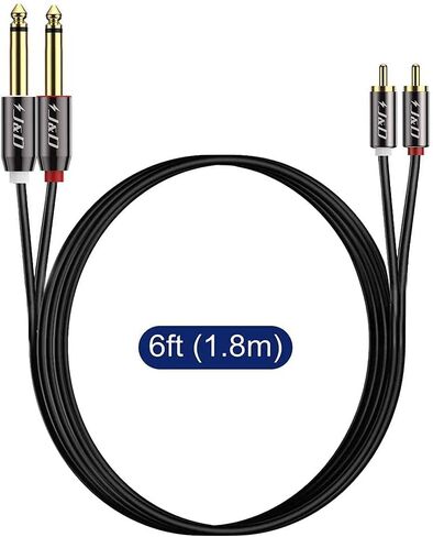 J&D 1/4 to RCA Cable, Gold Plated Copper Shell Heavy Duty 2X6.35mm TS to Dual RCA Stereo Audio Interconnect Cord for AV Receivers, Speakers, Home Audio Systems, Amplifiers, 6 Feet in Kuwait