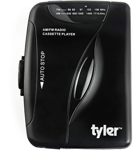 مشغل كاسيت ستيريو محمول TCP-02 من تايلر - جهاز استماع نحيف مقاس 17.78 × 12.7 سم مع سطح شريط وراديو ثنائي النطاق AM/FM - أداة موسيقية تعمل بالبطارية مع سماعات أذن رياضية ومشبك حزام in Saudi Arabia