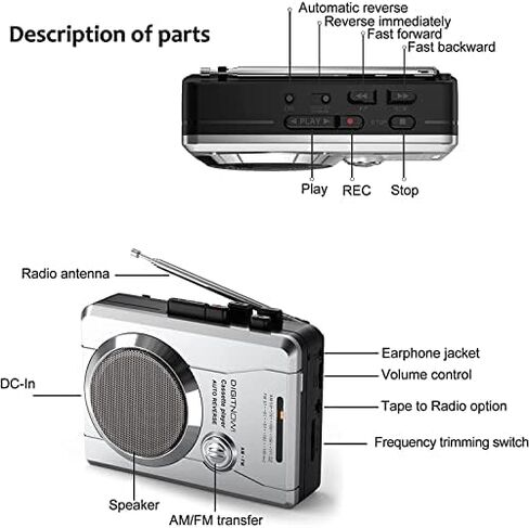 مسجل كاسيت Walkman محمول مع راديو AM FM، مشغل/مسجل شريط متوافق شخصي مع سماعات الرأس، مكبر صوت مدمج وميكروفون للترفيه والتسلية، التسجيل اليومي in Kuwait