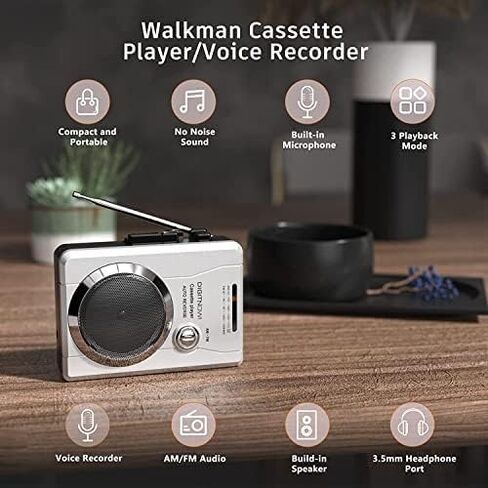 مسجل كاسيت Walkman محمول مع راديو AM FM، مشغل/مسجل شريط متوافق شخصي مع سماعات الرأس، مكبر صوت مدمج وميكروفون للترفيه والتسلية، التسجيل اليومي in Kuwait