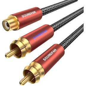 SOUNDFAM RCA Splitter 1-Male to 2-Female Y-Adapter Premium Subwoofer Splitter Cable - سلسلة النبيذ الأحمر