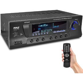 Pyle Wireless Bluetooth Audio Power Amplifier - 300W 4 Channel Home Theater Stereo Receiver with USB, AM FM, 2 Mic IN with Echo, RCA, LED, Speaker Selector - For Studio, Home Use - PT272AUBT, Black in Kuwait