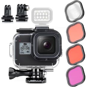 GEPULY 60M (196ft) حافظة مقاومة للماء لـ GoPro Hero 8 باللون الأسود، غطاء حماية للغوص تحت الماء مع 2 محولات للأحذية الباردة ملحقات لكاميرا GoPro Hero 8 باللون الأسود in Kuwait