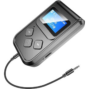 Bluetooth 5.0 Transmitter Receiver, 2-in-1 Portable AUX Bluetooth Adapter for Car/TV/PC/Home Audio System, 3.5mm Wireless Audio Receiver Adapter with Display Screen, Low Latency, Built-in Microphone in Kuwait