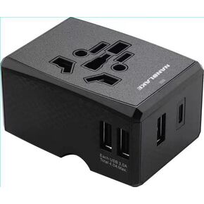 Universal travel adapter surge protector 3 USB port + 1 Type C port(20W Max.) /multiple AC sockets NANOLAKE, plugs for 150+ countries USA/EU/UK/AUS etc. FCC, CE RoHS listed fuse/safety shutter 2000W in Kuwait