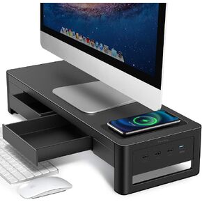 meatanty Dual Monitor Stand Riser with 2 Drawers,4 USB Ports and Charging Pad,Metal Monitor Stand for 2 Monitors Supports Transfer Data and Charging,Desk Organizer for PC,iMac(38.7 inches) in Saudi Arabia