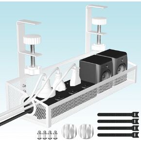 Under Desk Cable Management Tray Black, No Drill Desk Cable Management Organizer with Clamp for Desk Wire Management, Desk PC Cord Organizer Accessories & Workspace Organizers for Office, Home