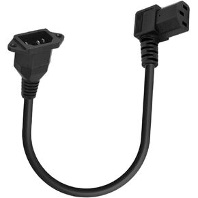 C14 to C13 Panel Mount Power Cable, 90 Degree Left IEC 320 C13 Female to C14 Male PDU Power Supply Extension Cord, for Computer LED HDTV Monitor and Scanner -15 Inch