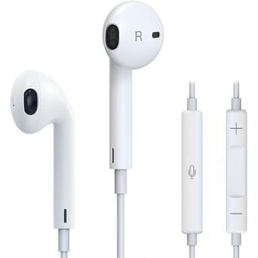 سماعات أذن سلكية من Aolcev لهاتف iPhone، سماعات داخل الأذن متوافقة مع iPhone 12/12 Mini/Pro/Pro max، سماعات أذن مع زر متعدد الوظائف للموسيقى والمكالمات والتحكم في مستوى الصوت، سماعة رأس مع ميكروفون، أبيض in Kuwait