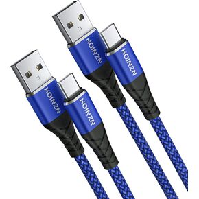 كابل شاحن HOINZN USB C [عبوتان، 3أقدام]، سلك شحن سريع 3A من النوع C متين ومضفر متوافق مع Samsung Galaxy A20 A50 A51 A71، S20 S10 S9 S8 Plus كابل شاحن الهاتف الخلوي Android أزرق in Kuwait