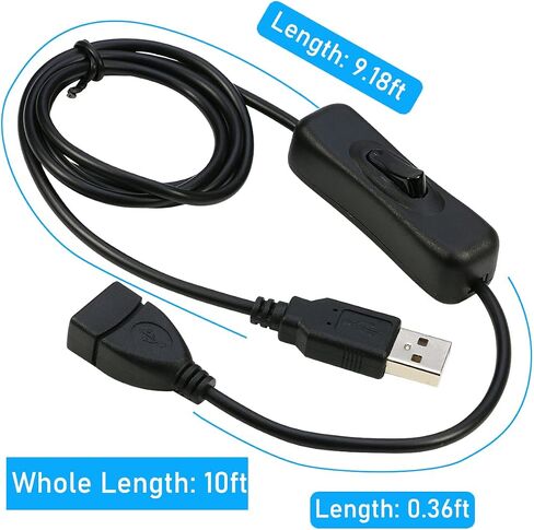 RIITOP USB Extension Cable With ON/OFF Switch - Male to Female Support (Data and Power) for Headset, LED Strips [3.3ft, 2-Pack] in Saudi Arabia