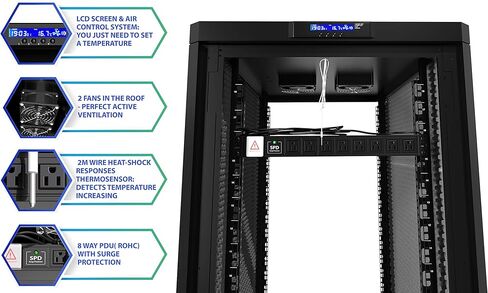 Sysracks 18U 35 بوصة عمق خزانة خادم عازلة للصوت، خزانة خادم هادئة، رف خادم صوتي صامت يصل إلى 36٪ للحد من الضوضاء in Kuwait
