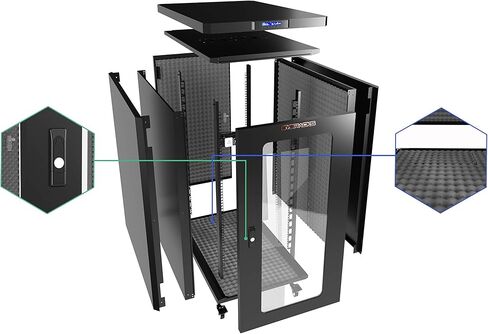 Sysracks 18U 35 بوصة عمق خزانة خادم عازلة للصوت، خزانة خادم هادئة، رف خادم صوتي صامت يصل إلى 36٪ للحد من الضوضاء in Kuwait