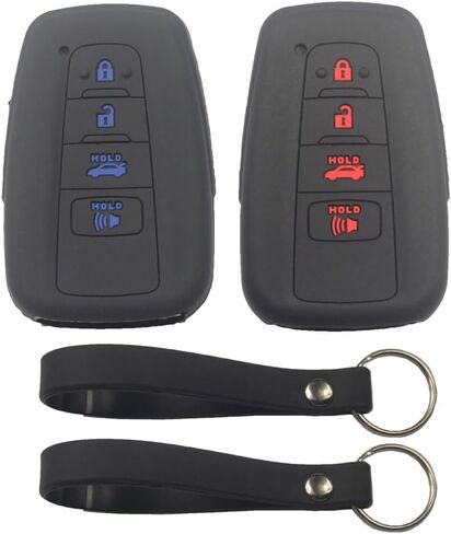 2Pcs Black Rubber Silicone 4 Buttons Smart Key Fob Cover Case Protector Keyless with Keychain Compatible with Toyota Corolla Highlander Camry Rav4 2019 2020 2021 in Kuwait