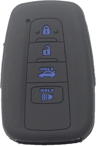 2Pcs Black Rubber Silicone 4 Buttons Smart Key Fob Cover Case Protector Keyless with Keychain Compatible with Toyota Corolla Highlander Camry Rav4 2019 2020 2021 in Kuwait