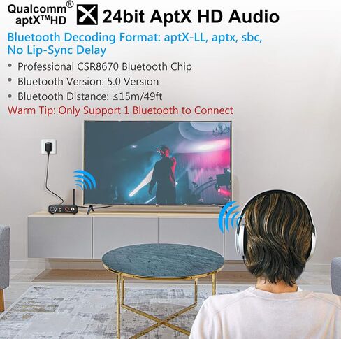 eSynic 192 كيلو هرتز DAC محول صوت رقمي إلى تناظري مع جهاز إرسال بلوتوث V5.0 يدعم AptX وصوت رقمي محوري بصري منخفض الكمون إلى تناظري L/R RCA 3.5 مم للتلفزيون ومكبر صوت سماعة رأس بلوتوث in Saudi Arabia