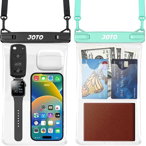 JOTO 2 Pack Large Waterproof Phone Pouch Bag, IPX8 Big Underwater Dry Bag with Lanyard for iPhone 15 14 Pro Max, Galaxy S24 S23 Ultra, Airpods Cash Credit Card, Beach Essentials -Black in Kuwait