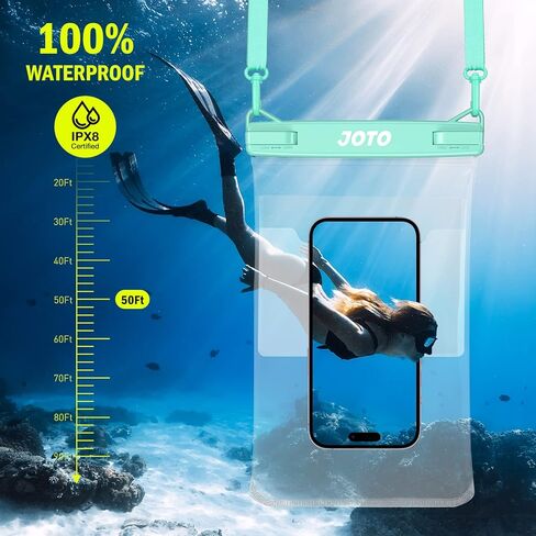 JOTO 2 Pack Large Waterproof Phone Pouch Bag, IPX8 Big Underwater Dry Bag with Lanyard for iPhone 15 14 Pro Max, Galaxy S24 S23 Ultra, Airpods Cash Credit Card, Beach Essentials -Black in Kuwait