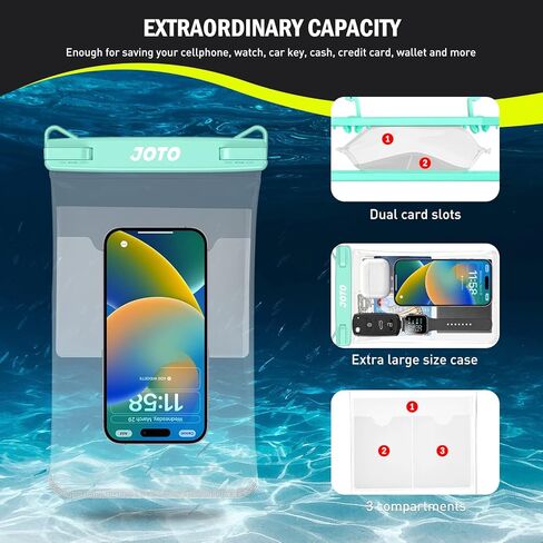 JOTO 2 Pack Large Waterproof Phone Pouch Bag, IPX8 Big Underwater Dry Bag with Lanyard for iPhone 15 14 Pro Max, Galaxy S24 S23 Ultra, Airpods Cash Credit Card, Beach Essentials -Black in Kuwait