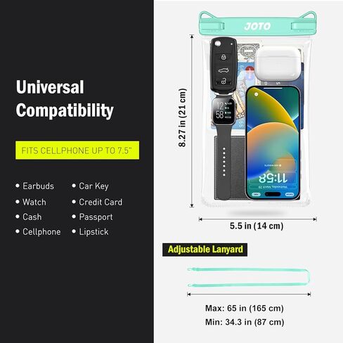 JOTO 2 Pack Large Waterproof Phone Pouch Bag, IPX8 Big Underwater Dry Bag with Lanyard for iPhone 15 14 Pro Max, Galaxy S24 S23 Ultra, Airpods Cash Credit Card, Beach Essentials -Black in Kuwait