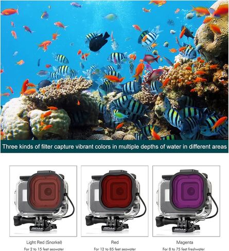 GEPULY Waterproof Case with 2 Cold Shoes for GoPro Hero 8 Black Camera | 196FT/60M 316 Stainless Steel Clear Glass Bulit In Dual Cold-Shoe Slots Vertical Horizontal Rigging External Light/Mic Ready in Saudi Arabia