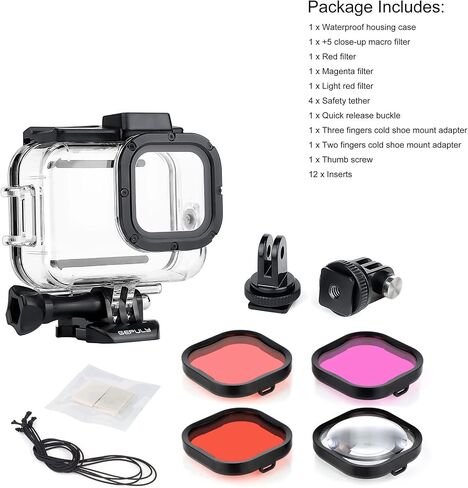GEPULY Waterproof Case with 2 Cold Shoes for GoPro Hero 8 Black Camera | 196FT/60M 316 Stainless Steel Clear Glass Bulit In Dual Cold-Shoe Slots Vertical Horizontal Rigging External Light/Mic Ready in Saudi Arabia