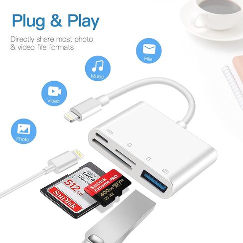قارئ بطاقة SD لـ آيفون/آيباد 4 في 1 قارئ بطاقة الذاكرة SD/مايكرو SD قارئ بطاقة الذاكرة in Kuwait