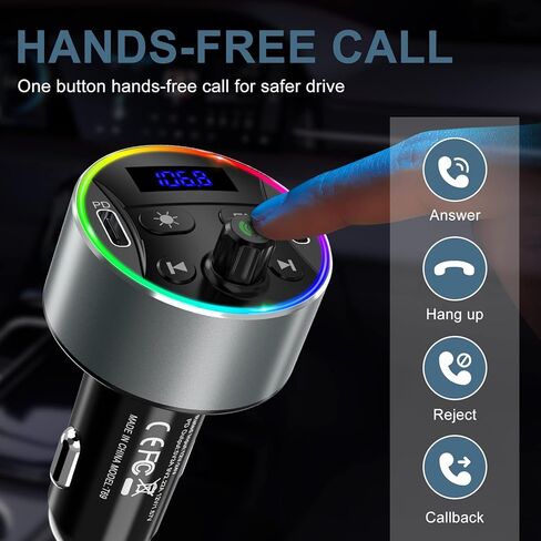 Ankilo Bluetooth 5.0 FM Transmitter for Car, Dual PD 20W Fast Car Charger, Wireless Car Audio Adapter, Support Siri Google Assitant, U Disk, SD Card, Hands-Free Calls Kit in Saudi Arabia