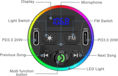Ankilo Bluetooth 5.0 FM Transmitter for Car, Dual PD 20W Fast Car Charger, Wireless Car Audio Adapter, Support Siri Google Assitant, U Disk, SD Card, Hands-Free Calls Kit in Saudi Arabia